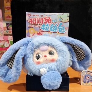 Baby Three Lucky Rabbit Zipper  Bag Plush Blue Bunny 400%